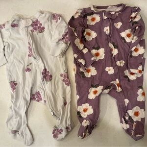 Purple grapes/floral Carters & Child of Mine Onesie Sleepers. 0-3 months. EUC